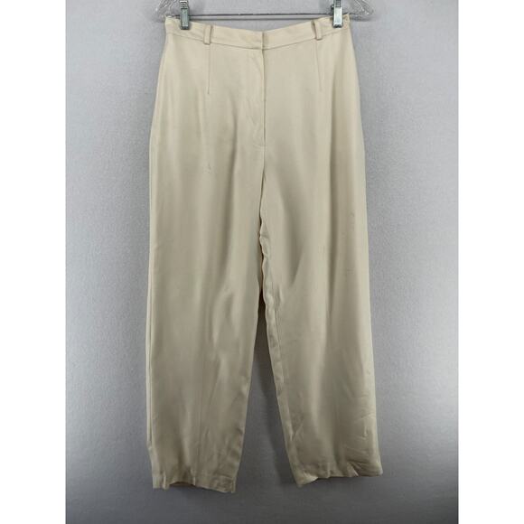 TALBOTS Pants 8P Petites Pure Silk Twill High Rise Dress Trousers Off White VTG - Picture 1 of 15
